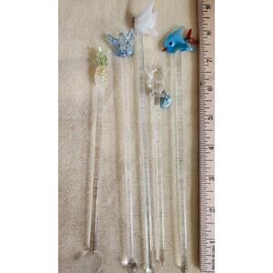 Five Vintage Glass Figure Top Stir Sticks Swizzles Barware